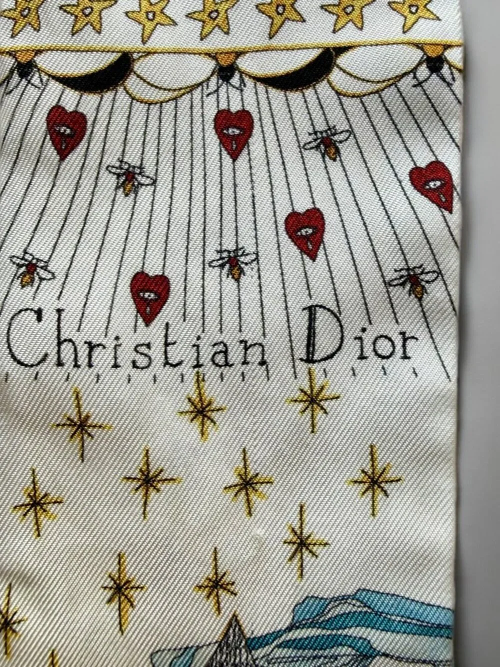 Christian Dior White Silk L'Etoile Tarot Card Mitzah Scarf